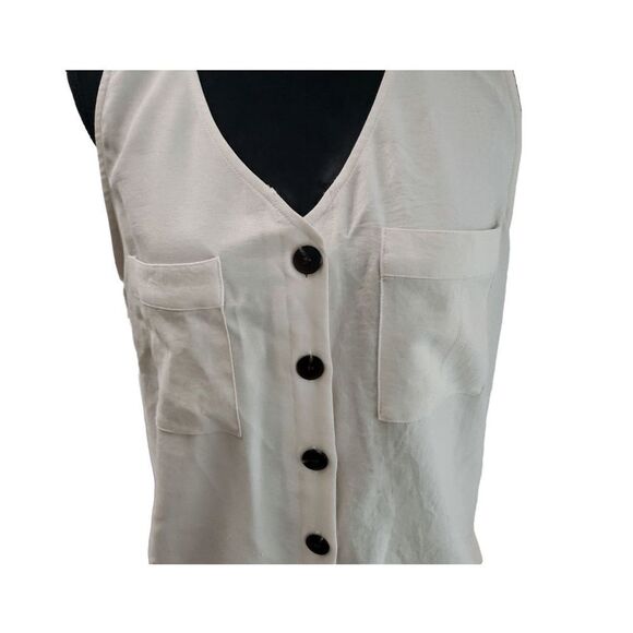 IZ Byer Off-White Button Up Sleeveless with Pockets and Bow Top Size L - Picture 3 of 9